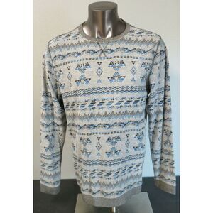 Mens Ezekiel Crewneck Sweater Long Sleeve Gray Blue Geometric Size XL Cotton Bln